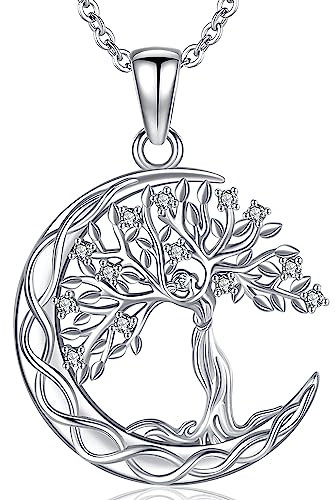 Friggem Collier Arbre de vie 925 Argent Sterling Zircon Noeud Celtique Pendentif Collier pour Femmes Bijoux, Cadeaux pour fille épouse maman