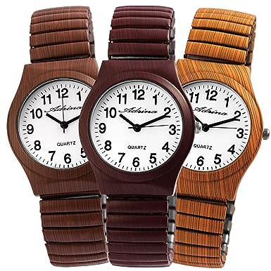 Adrina Damen-Uhr 3er Set Edelstahl Zugarmband braun Dunkelbraun orange große Ziffern 18cm ⌀34mm 18mm Geschenke für Frauen