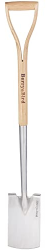 Berry&Bird Garden Digging Spade, 41 Stainless Steel Square Border Spade, Heavy Duty European Shovel with D-Grip Handle, Traditional English Style Flat Shovel for Digging, Yard Work, Transplanting