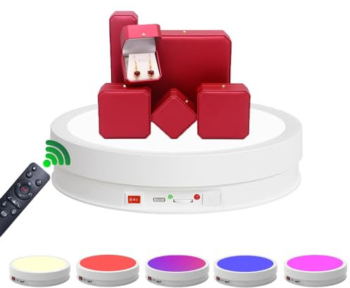 JAYEGT Variety Colors LED Light Base Non-Slip Rotating Display Stand , 66Lbs Load,360 Photography Turntable for Products Shows, Glass Crystal Artwork, Jewelry,Remote control(8.66inch / 6Color LED