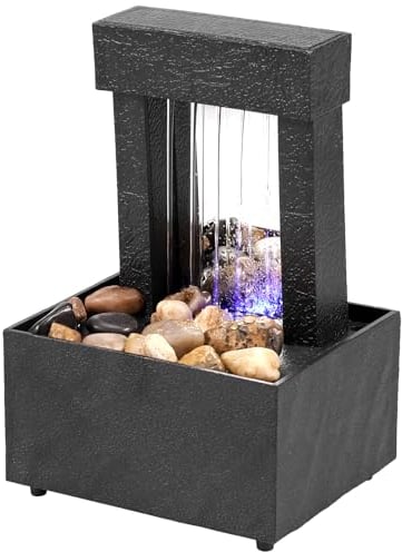 Gatphy Petite Fontaine d'Intérieur Zen Fontaine de Table avec Jardin Zen Lumière LED Petite Fontaine Décorative d'Intérieur Bureau Table pour Zen Méditation Détente Fortune Attraction Pot (A)