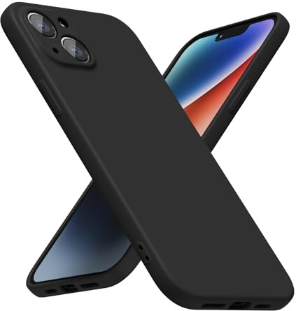 LoeoeL for iPhone 14 Plus Phone Case Silicone, Minimalist Ultra Thin Slim Soft Rubber Gel Solid Color Matte TPU Cute Case for Women Men, Girly Plain Aesthetic Design & Camera Cover Protection, Black