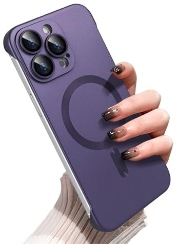 Omio Magnetic Slim Case for iPhone 12 Pro Max Compatible with MagSafe, Matte PC Ultra-Thin Bumper Frameless Borderless Minimalist Design with Camera Lens Protector for Men Women Girls, Purple