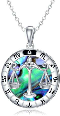 enjoylifecreative Damen Waage Sternzeichen Halskette 925er Sterling Silber Libra Horoskop Abalone Muschel Anhänger Kette Sternbild Astrologie Geburtstag Schmuck Geschenke für Frauen Mädchen