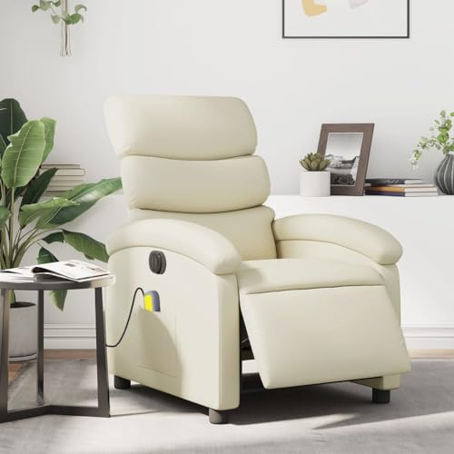 Homgoday Massagesessel Elektrisch Fernsehsessel Relaxsessel mit Liegefunktion Ruhesessel Liegesessel Polstersessel TV Sessel Verstellbare Rückenlehne, für Wohnzimmer Creme Kunstleder