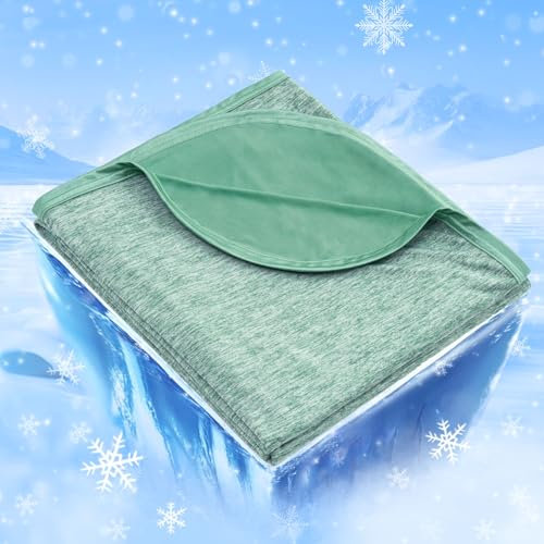 IKALIFE Kühldecke Leichte Kühlende Decke - 2 in 1 Doppelseitige Sommerdecke Q-Max>0,5 Dünne Selbstkühlende Decke Sommer Cooling Blanket zum Schlafen Kältedecke für Menschen Bett 150 x 200 cm Grün