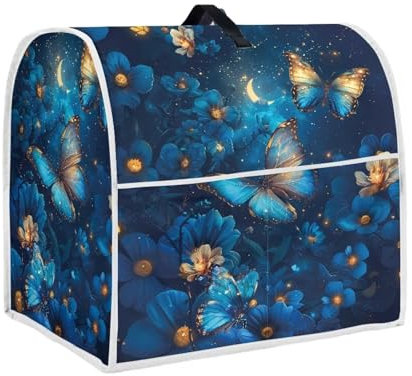 Annejudy Blue Butterfly Print Kitchen Aid Mixer Cover, Food Processor Cover with Top Handle and Pocket, Dust Covers for Kitchen Appliances Stand Mixer or Coffee Maker Appliance Cover, Home Decor