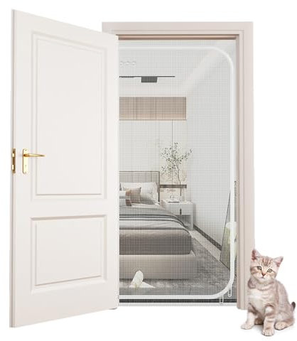Cat Screen Door Partition Mesh Cat Door Screen with Zipper, Heavy Duty Pets Proof Screen Door Prevent Dogs Cats Running Out from Home 90 x 200cm