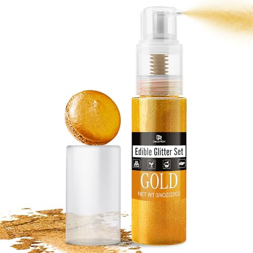 Essbarer Glitzer Spray - 22g Essbarer Glitzerstaub für Torten, Getränke & Süßigkeiten - Metallisch Lebensmittelfarbe Pulver zum Dekorieren Kuchen, Keksen - Lebensmitteleglitzer für Torten (Gold)