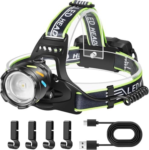 SENDALE stirnlampe led wiederaufladbar USB-C mit Bewegungssensor,50000 Lumen 30W Fluoreszierende kopflampe stirnlampe aufladbar 5 Modi Zoombare,IP65 Wasserdicht Kopflampe für Camping Wandern