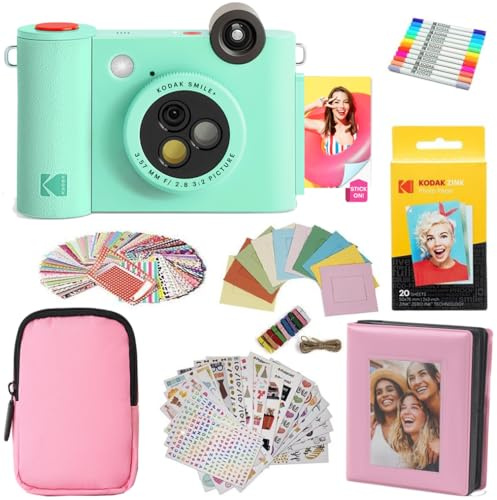 KODAK Smile+ 2-in-1 Digitale Sofortbildkamera & Fotodrucker Geschenkpaket + Tasche + Zink 20 Blatt + Album + Sticker & Marker - Grün