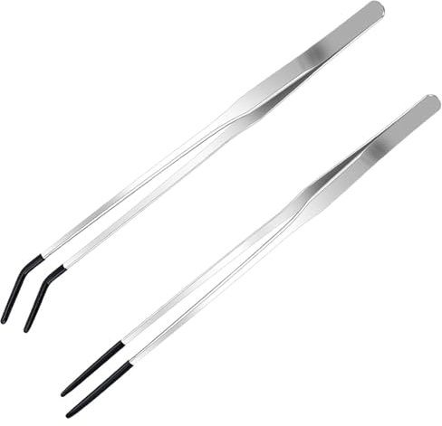 Pinzas de Acero Inoxidable, Pinzas de Alimentación, Pinzas Largas para Acuarios, Pinzas de Alimentación para Acuario, Pinzas Alimentación para Reptiles, Rectas y Curvadas, Multiusos, 27 cm, 2 Piezas