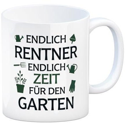 speecheese Endlich Rentner - ZEIT FÜR DEN GARTEN Kaffeebecher zum Ruhestand Mit Blumentopf Gießkanne Gartenhandschuhe für Gartenliebhaber