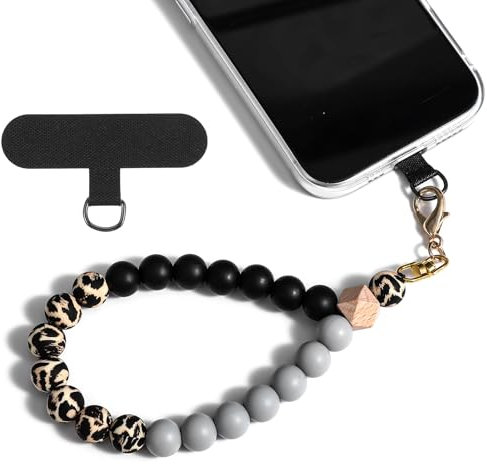 AOZUO Silikonperle Handykette Kurz, Handykette Perlen Handykette Handy Kette Geschenk Autoliebhaber Geschenke Für Autoliebhaber Guess Schlüsselanhänger Für Die Meisten Smartphones(schwarz)