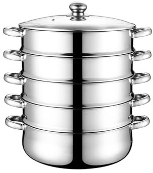 Chinimon Dampfgarer, 5 Etagen Dampfkocher 28cm Edelstahl Dampftopf Mit Glasabdeckung Dampfkocher Gardampftopf Set üR Alle Herdarten Geeignet(26cm,5 Etagen)