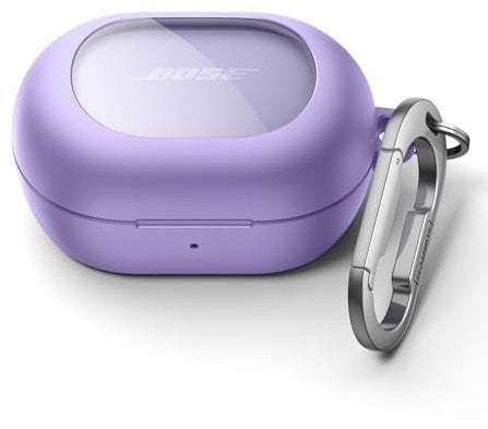 SURITCH Magnetic Case Compatible with Bose New QuietComfort Earbuds (2024),Rugged Bumper Shockproof Protective Headphone Cover with Secure Lock & Cleaning Kit & Carabiner Keyring(Purple)