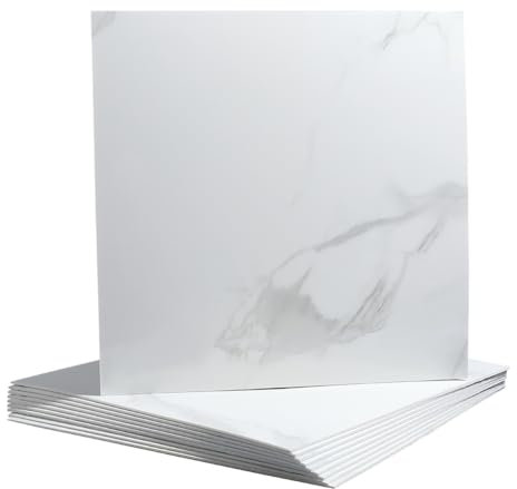 CREATCABIN 10 pz. Piastrelle Adesive in Marmo Bianco Staccare e Attaccare Pannelli Murali Autoadesivi in PVC Impermeabile Quadrati 11.8X11.8 Piastrelle Doccia Cucina Bagno Lavanderia TV 30x30cm