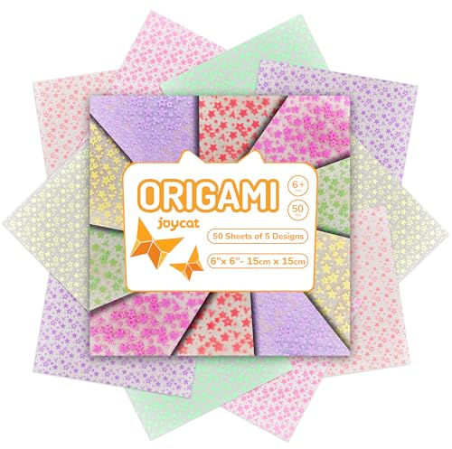 JoyCat Pastellfarbenes Origami-Papier, leuchtet im Dunkeln, 50 Blatt, 15,2 x 15,2 cm, weiche leuchtende Blätter für Kinder und kreative Projekte