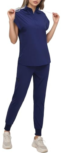 Medizinische Uniform für Frauen Scrubs Set Schnell trocknend Tunika Top Hosen Schlupf auf Cap Sleeve Stand Kragen Bluse Arbeit tragen Krankenpflege Kosmetik Spa Krankenhaus