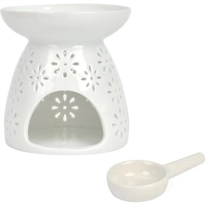 Fangxuee Ceramic Wax Melting Essential Oil Burner, Star Pattern, Hollow Carved Ceramic Candle Furnace Essential Oil Lamp