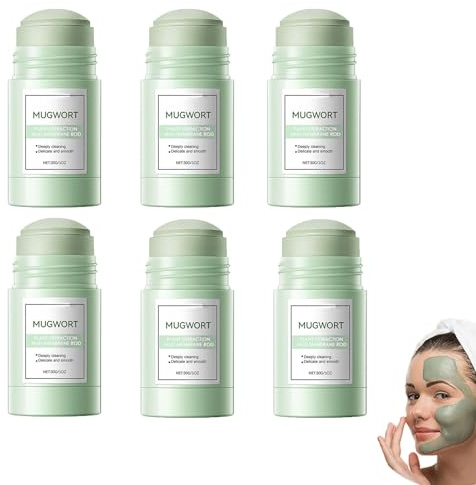Mugwort Clay Mask Stick, Face Masks Care, For Clean Pores, Blackhead Removing, Pore Minimizing, Deeply Hydration, Firming Skin, Whitening and Brightening, Suitable for All Skin Types (6pcs)