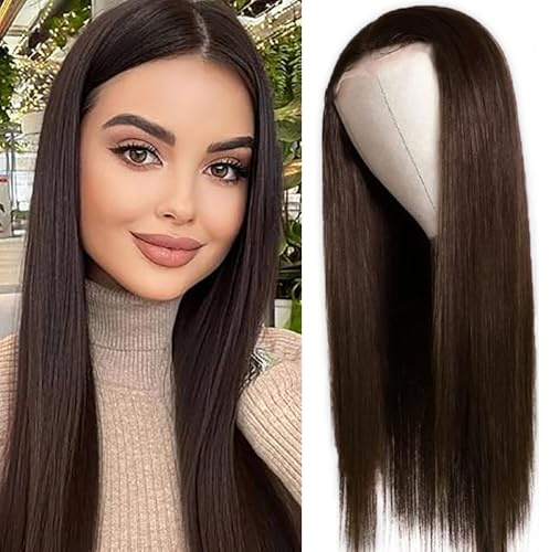 WeeybayStraight Human Hair Wig 4X4 Lace Closure Echthaar Perücke für Damen Perücken Chocalate Brown 150% Density Unprocessed Remy Hair Glueless for Woman 30 Zoll