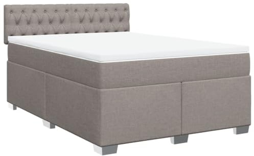 QJBSAVVA Boxspringbett 140x190 Taupe, Doppelbett mit Matratze & Topper, Holzfüße, Gäste-/Schlafzimmer