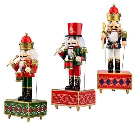 SHINEOFI 3 pièces Boîte à Musique Casse-Noisette Bois Décorations Musicales à Remontoir Ornements Nutcracker pour Centre de Table Noël Jouets et Décor Festif Polyvalents