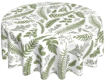 Sorktse Sage Green Herb Tablecloth Round 70 Inch Sage Green Leaf Plant Table Cloth Polyester Fabric Farmhouse Spring Summer Botanical Leaves Table Cover for Kitchen Party Dining Picnic Decor