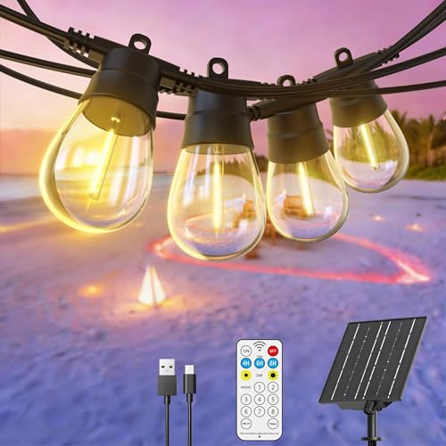 GlobaLink 15+1 LED 17M Ljusgirland för utomhusbruk med fjärrkontroll, dimbar, IP65 Solkabel för utomhusbruk, laddningsmetod USB/solenergi, 4 lägen, LED-belysning för trädgård, balkong, terrass