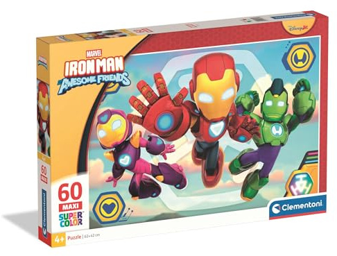 Clementoni Iron Man Kinder Puzzle 60 Maxi Teile | Iron Man Puzzle 62 x 42 cm für Kinder ab 4 Jahre - Puzzle von Clementoni 26315