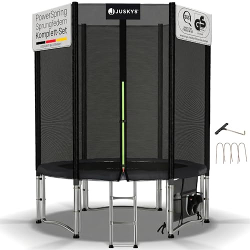 Juskys Trampolin JumpMaster S Ø 183 cm – Outdoor Gartentrampolin mit Sicherheitsnetz, Leiter & Bodenankern, PowerSpring Sprungfeder, bis 50 kg