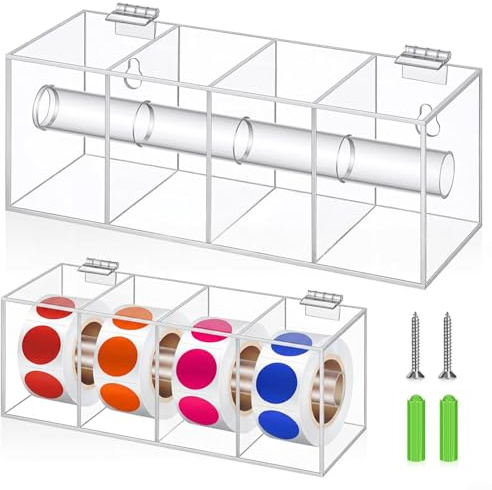 Advokingtap Acryl-Aufkleber-Rollenhalter, Aufkleber-Rollenspenderhalter, Tagespunktspender, Lebensmittel-Datums-Etiketten, Aufkleber, mit 46 quadratischen Schlitzen, 5,5 cm Abstand für effiziente