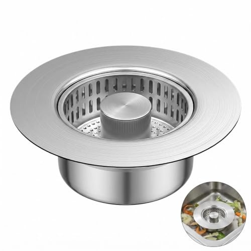 UK Universal 3 in 1 Kitchen Sink Strainer Plug with Anti-Clogging Basket | 304 Stainless Steel, Rust-Proof & Durable, Filtering & Blocking,Water Storage & Fast Drainage, Universal Sink UK