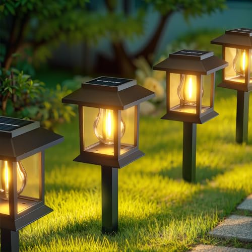 Solar Lights Outdoor Garden, 4 Pack Waterproof Garden Pathway Stake Lights