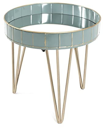 HAKU Möbel Beistelltisch blau, Gold, grau, Metall, Spiegel - Maße: H 40 cm x Ø 41 cm, Style: Art Deco