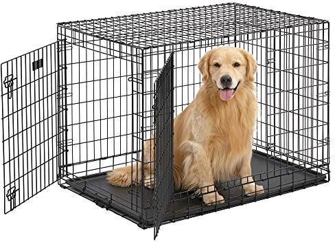 MidWest Homes for Pets Ultima Pro Series 742UP Hundebox, 107 cm lang, sehr stabil, Doppeltür, faltbar, aus Metall, mit Trenneinsatz, bodenschonenden „Rollfüßen“ und auslaufsicherer Wanne