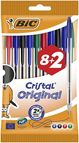 BIC Cristal Original Kugelschreiber, bequeme Kugelschreiber, mittlere Spitze (1,0 mm), verschiedene Farben, 10 Stück