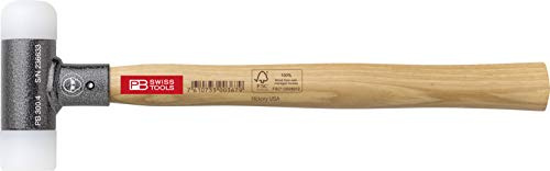 PB Swiss Tools Kunststoffhammer PB 300 mit Stiel aus Hickory-Holz, Rückschlagfrei, 100% Swiss Made, Lebenslange Garantie, 466g, Größe 4