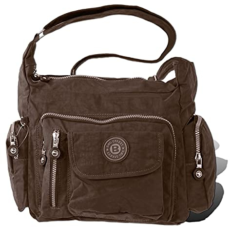 Bag Street Nylon Tasche Damenhandtasche Schultertasche braun 30x15x22