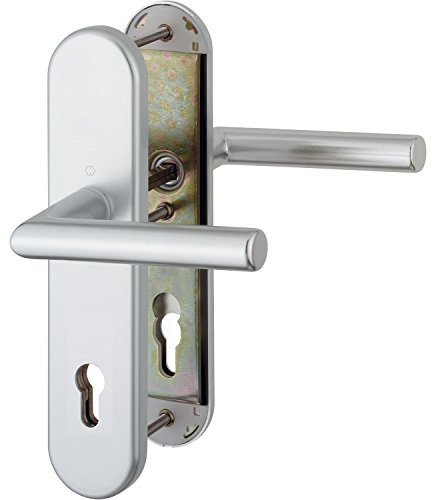 HOPPE 3889693 Sicherheits-Drückergarnitur Amsterdam-Ö-Norm Entfernung 88mm, Aluminium Silber eloxiert, Langschild Profilzylinder für Türstärke 62-72mm, ohne Kernziehschutz, Klasse 3, 1 Stück