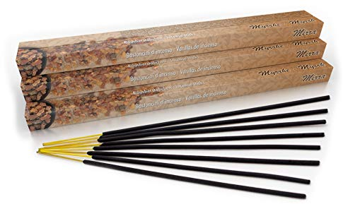 Premium Räucherstäbchen Myrrhe: natürlich traditionell aus Indien in fairer Herstellung. Großpackung mit 10 Boxen = 80 Stück je 45min. Zur Energiereinigung