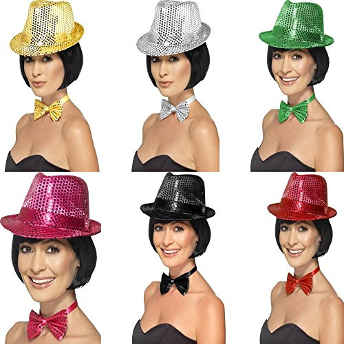 Smiffys Pailletten Trilby Hut, Gold