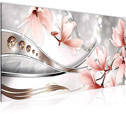 Runa Art Tableau Decoration Murale Fleurs Magnolia 1 Partie Moderne Toile non tissée Salon Salle Abstrait Rose Gris 207212a