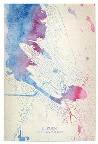 artboxONE Poster 30x20 cm Städte Bergen Norwegen Map Rose and Serenity II - Bild städte stadtkarte städte