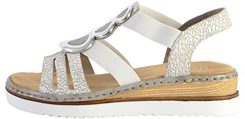 Rieker, 679l4, Femme Nu-Pied Blanc Fantaisie EU37