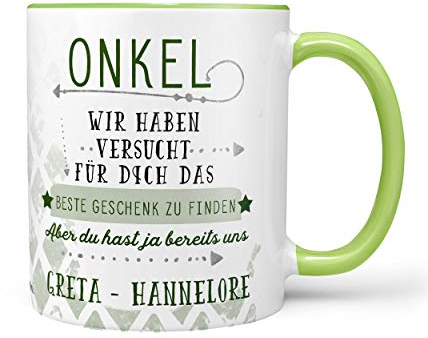 Sunnywall Tasse Kaffeebecher Lieblingstasse Geburtstags-Tasse Geschenk-Tasse inkl. gratis Geschenkkarte Das beste Geschenk finden wir (277-tasse grün Onkel)