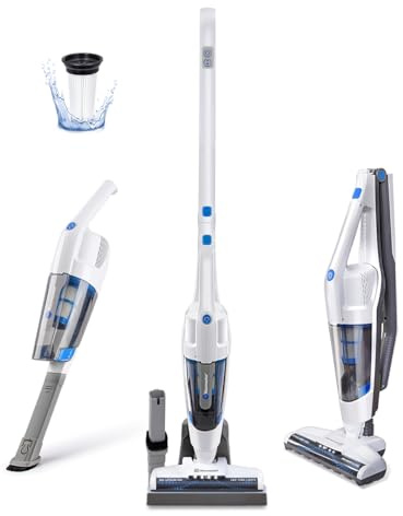 Vacmaster VSD1801 Cordless Handheld & Stick Vacuum Cleaner 2 in 1, Rechargeable Li-ion Battery Powerful Lightweight for Hardwood Floor, Carpet and Pet Hair White