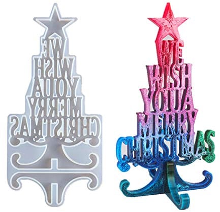 Merry Christmas Resin Moulds,We Wish You a Merry Christmas Resin Mould,3D Christmas Tree Silicone Mould for Table Decoration,DIY Art Crafts,Home Decoration Party,Xmas Gifts