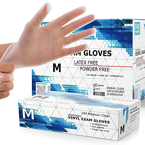 Powder Free Disposable Gloves Medium, 1000 Count -4 Mil Clear Vinyl Gloves- Extra Strong, 4 Mil Thick - Latex Free, Food Safe, Blue - Medical Exam Gloves, Cleaning Gloves - 10 Boxes of 100